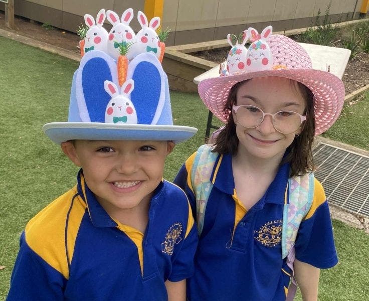 Two students in their Easter Hats